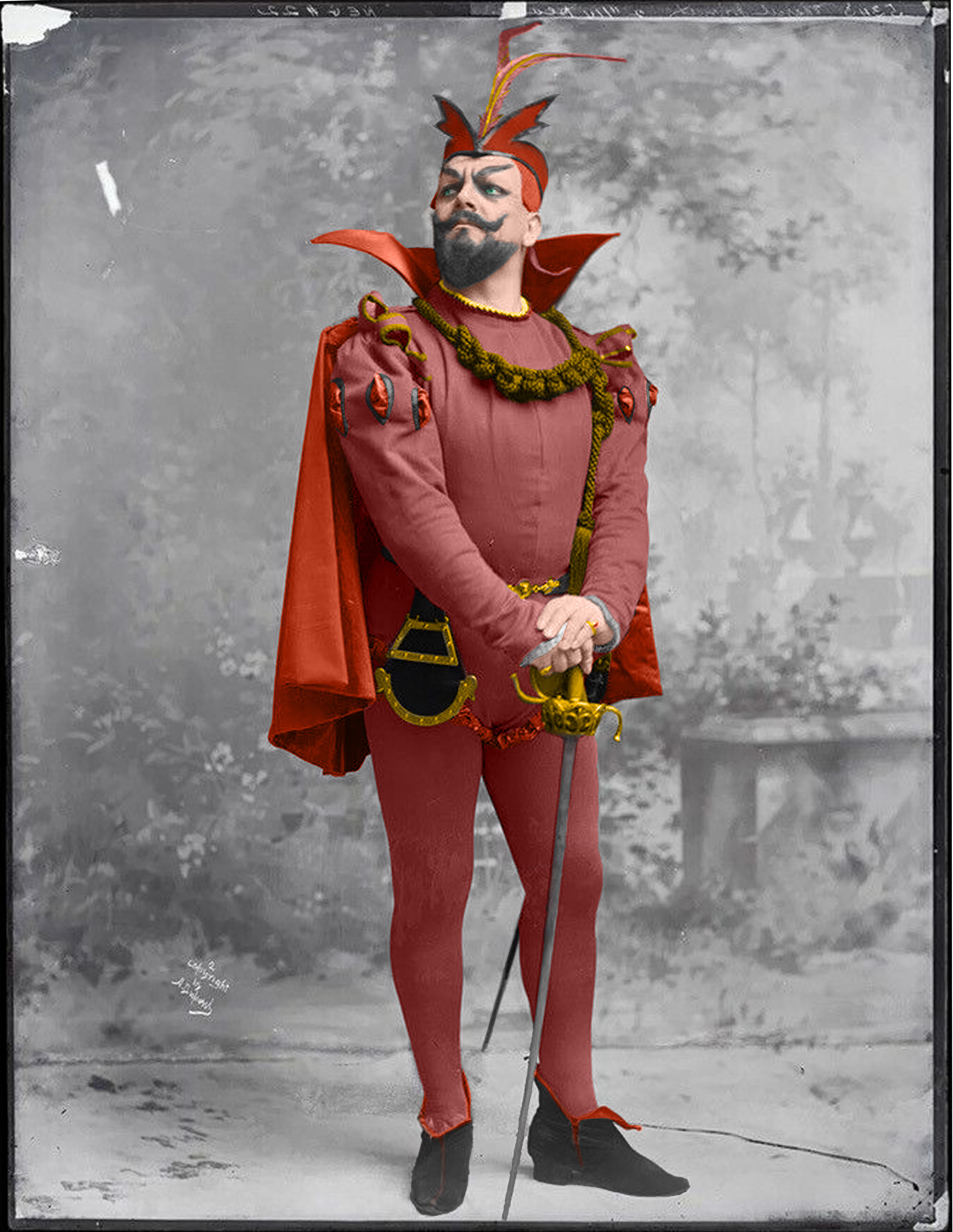 French operatic basso/bass-baritone Marcel Jorunet as Mephistopheles in Gounod's Faust