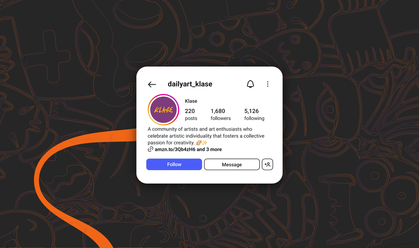 black background with orange lining doodles, with dailyart_klase profile screenshot from instagram