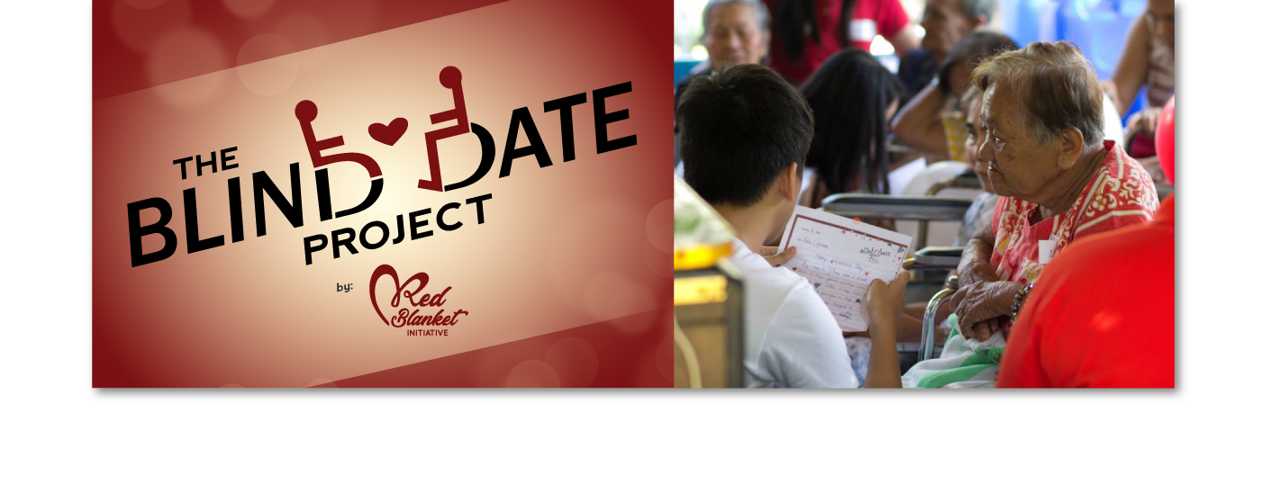 blin date project blank and red design, grandmother with a volunteer reading a letter to her