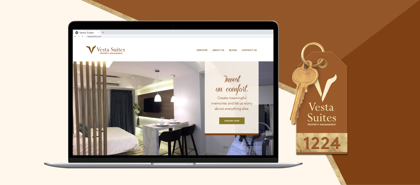 website mock-up on a laptop and keys with mock-up of hotel number
