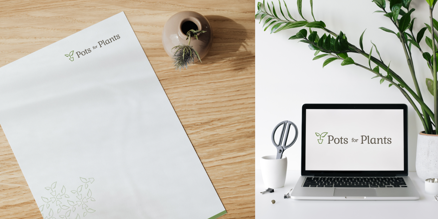 Letterhead design and laptop welcome page on a desk, minimalist and clean layout