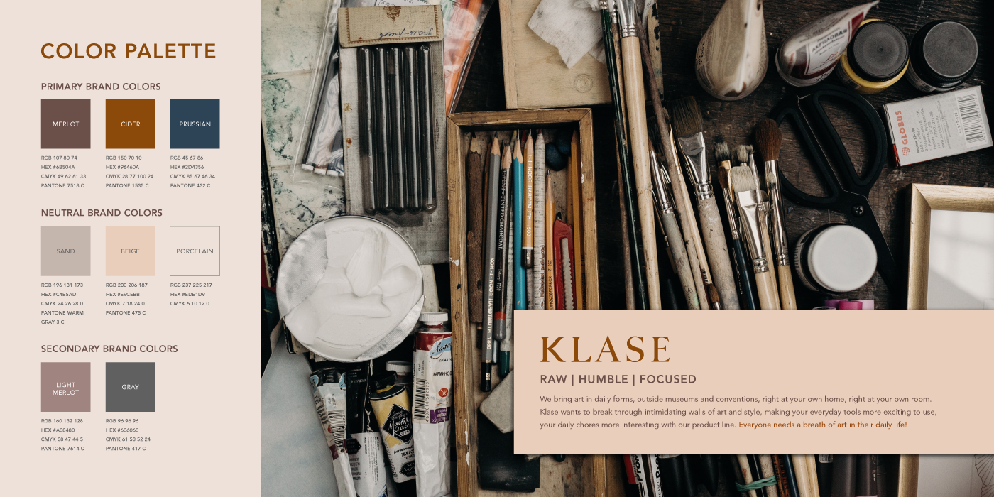 klase muted pale lifestyle branding, muted color palette, raw, humble and focused branding