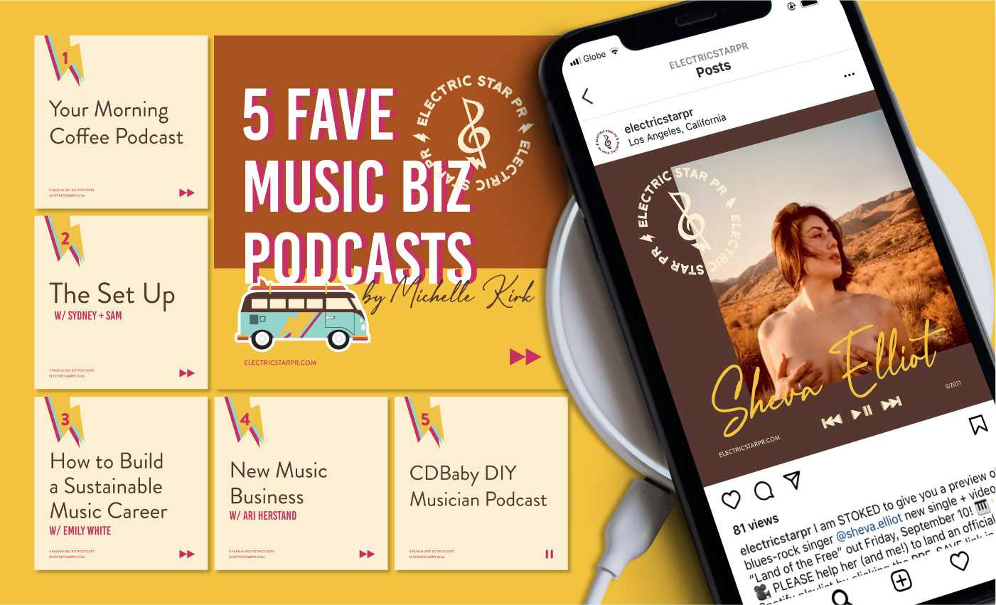 Social media template designs and mobile phone mock-up on yellow background