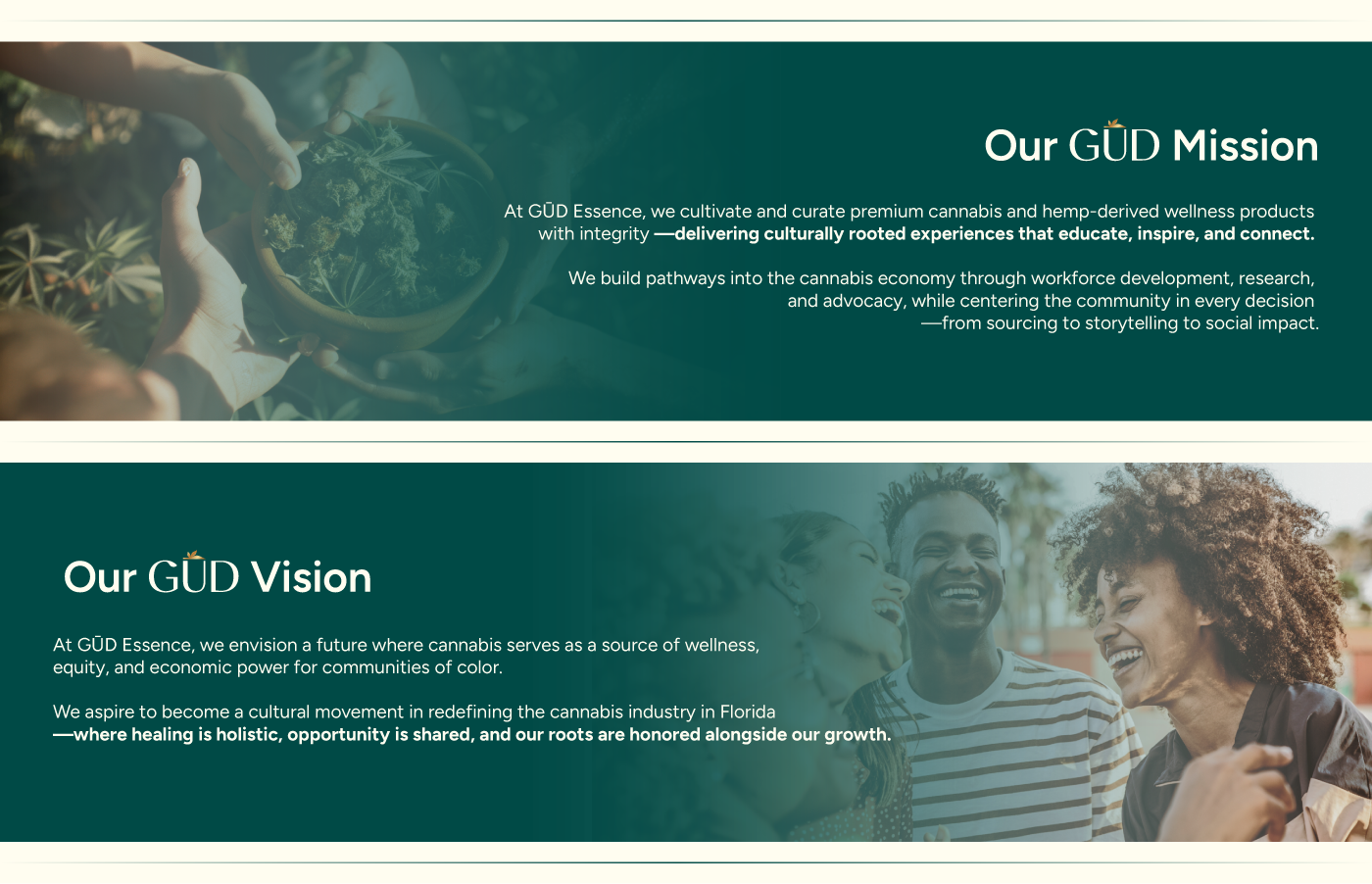 GUD Mission and GUD vision branding of a premium cannabis company in miami florida, black community coming together