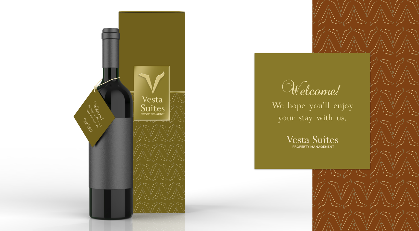 wine box and hanging tag mock-up design, V pattern design orange and gold