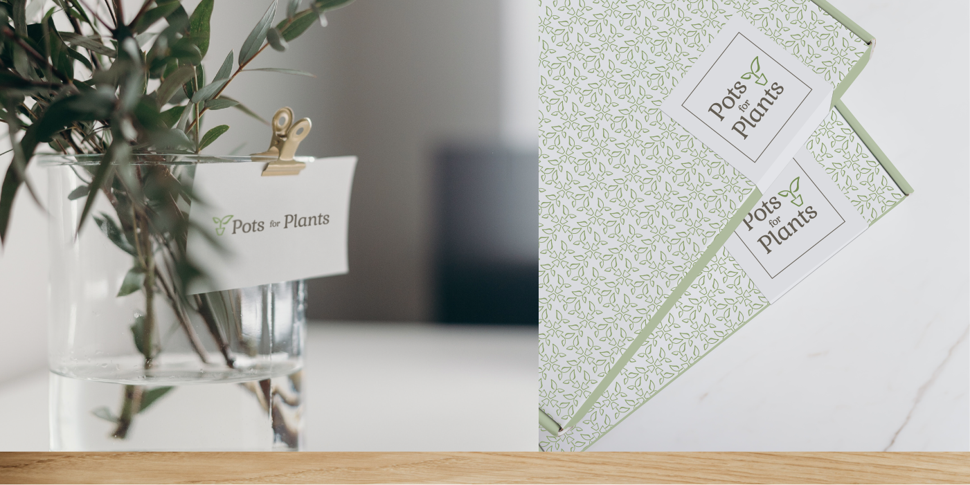 Business card design and packaging design with logo pattern, clean and minimalist, green and white