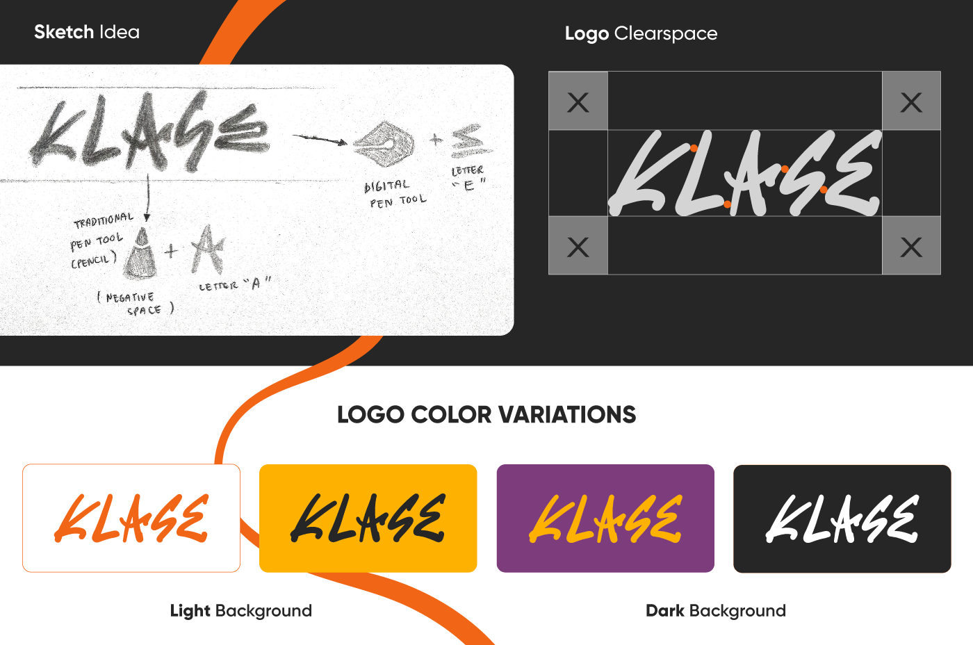 klase logo sketches and vector, and in different color variations in yellow and purple and black