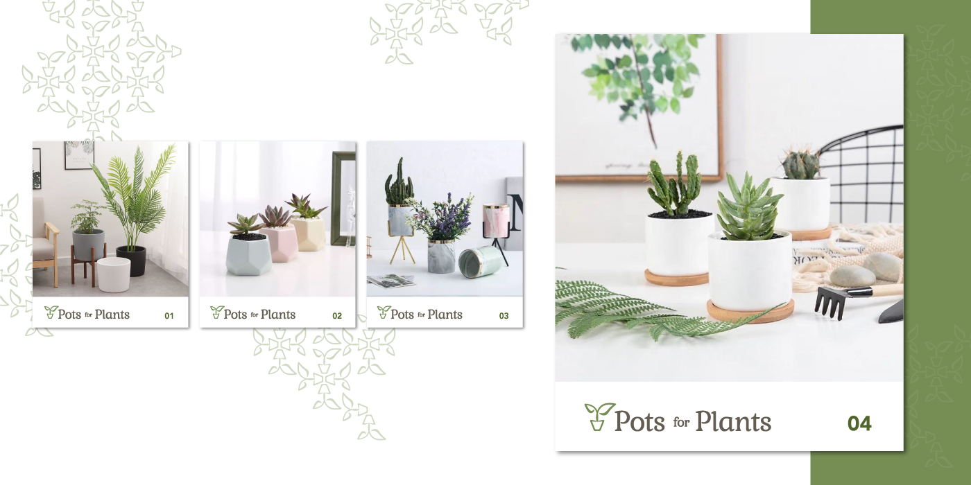 poster layout design for pots for plants with cute ceramic pots