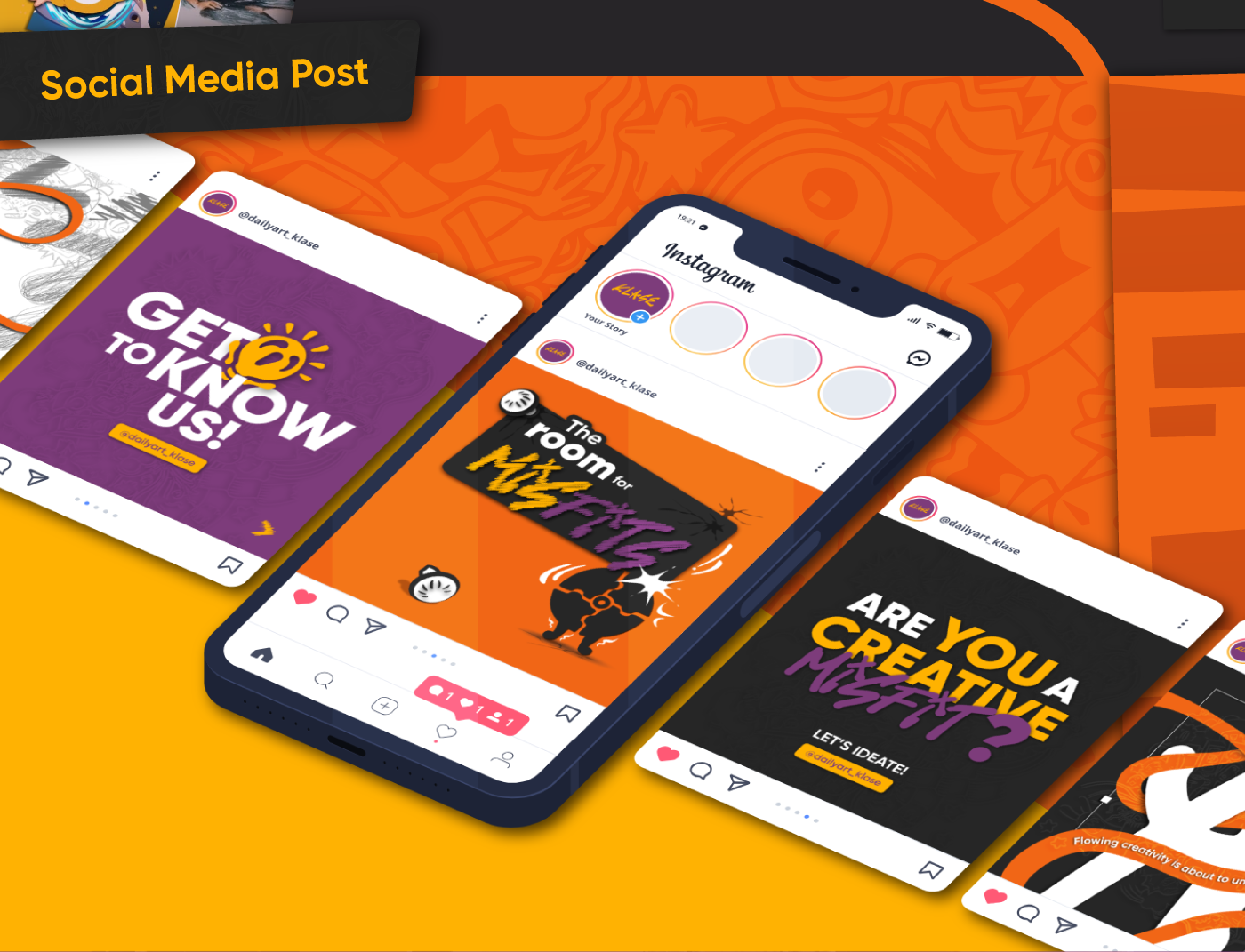 mock-up design of klase social media carousel post on an iphone