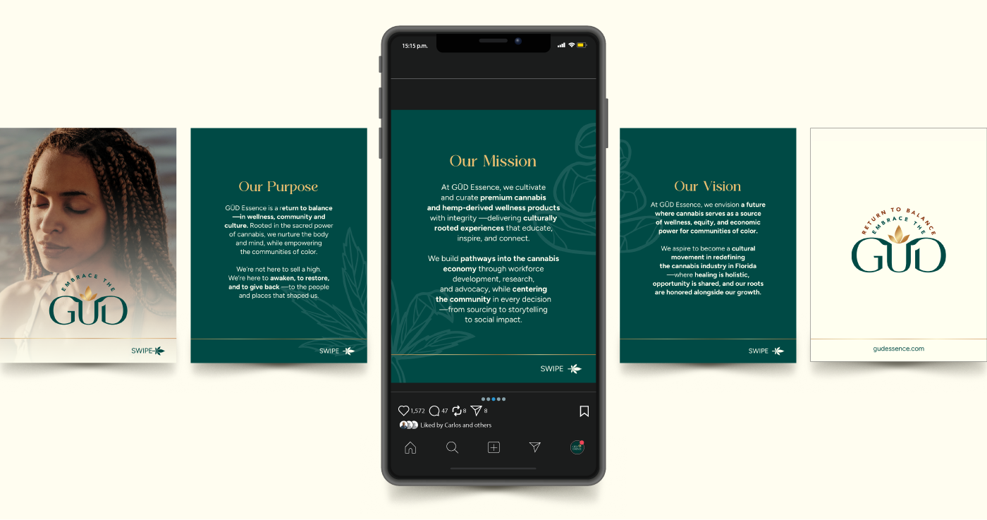 GUD Essence emerald green and gold premium social media design carousel templates 