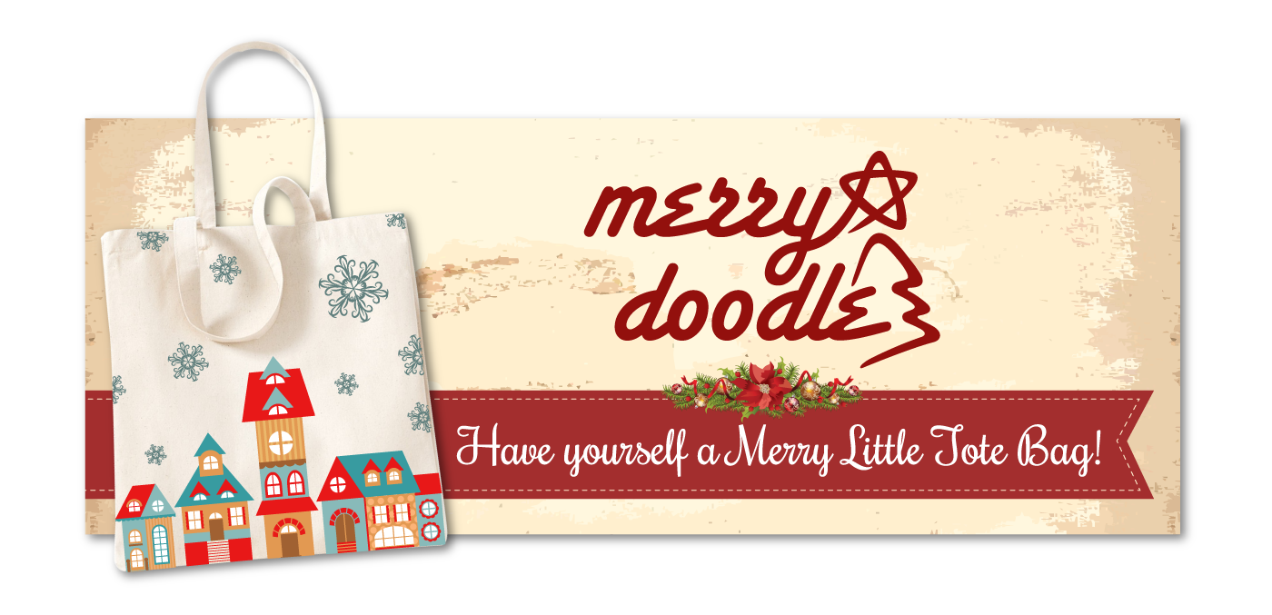 red blanket initiative non-profit organization branding, merry doodle, christmas tote bag design