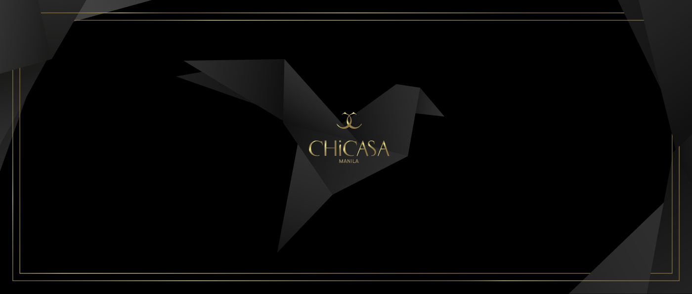 black and gold premium branding by chicasa manila with origami crane illustration