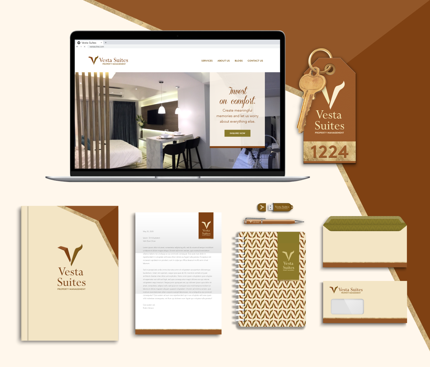 Condominium interiors on website design, keycard label design, corporate identity material designs