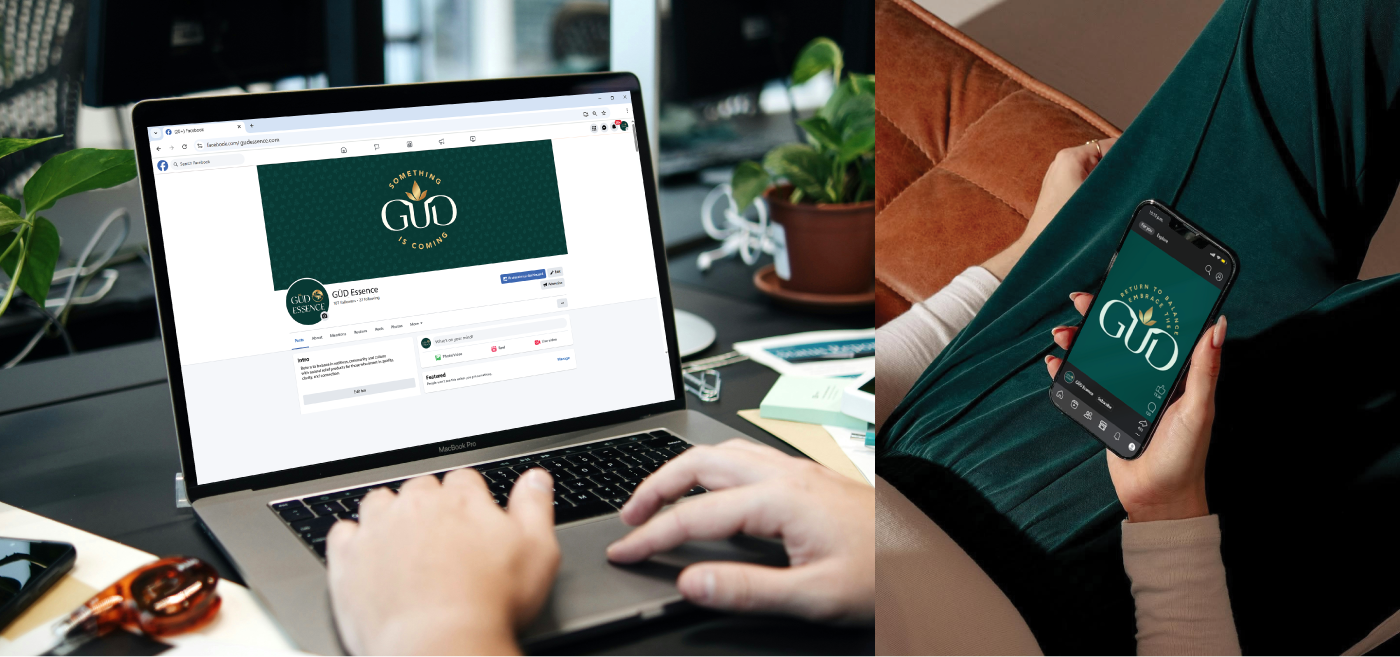 GUD Essence emerald green and gold premium mock-up designs for social media facebook and instagram templates