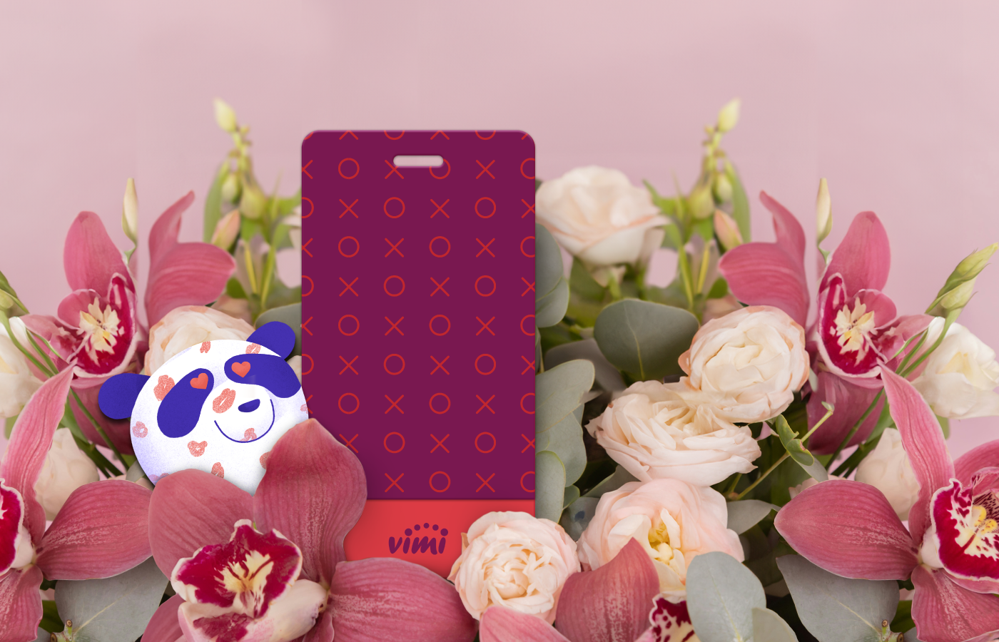 flower bouquet with a gift tag design hugs and kisses pattern in maroon and red