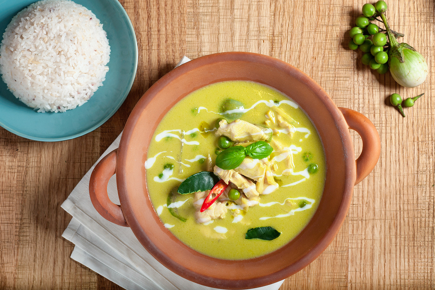 Food Photography Thai Chicken Green Curry with Rice