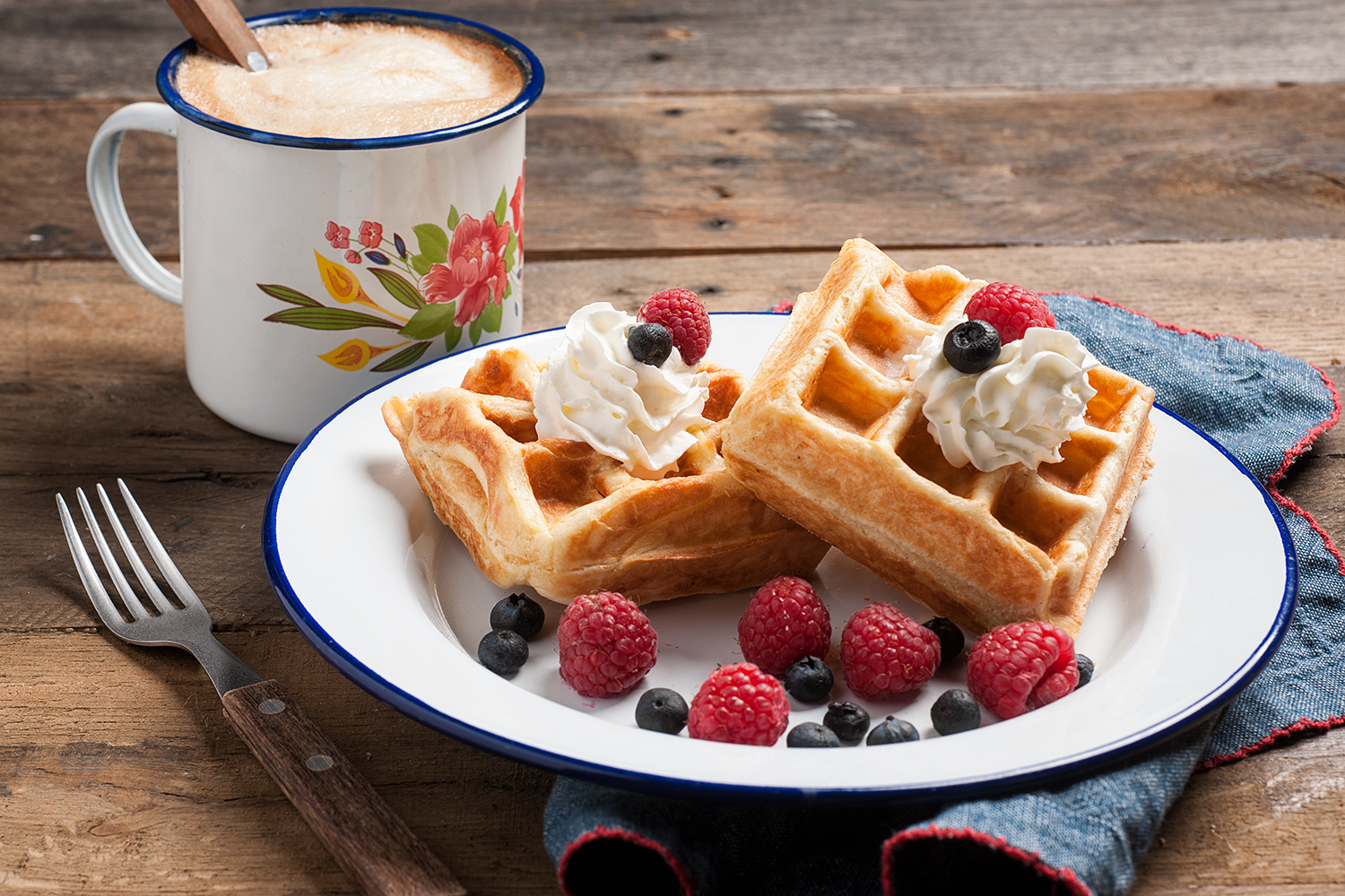 Food Photography Waffles and Cream