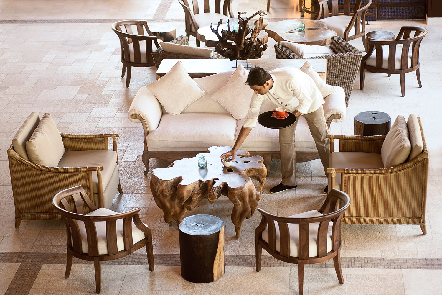 Photography Interior Sechelles Waiter Serving Coffee
