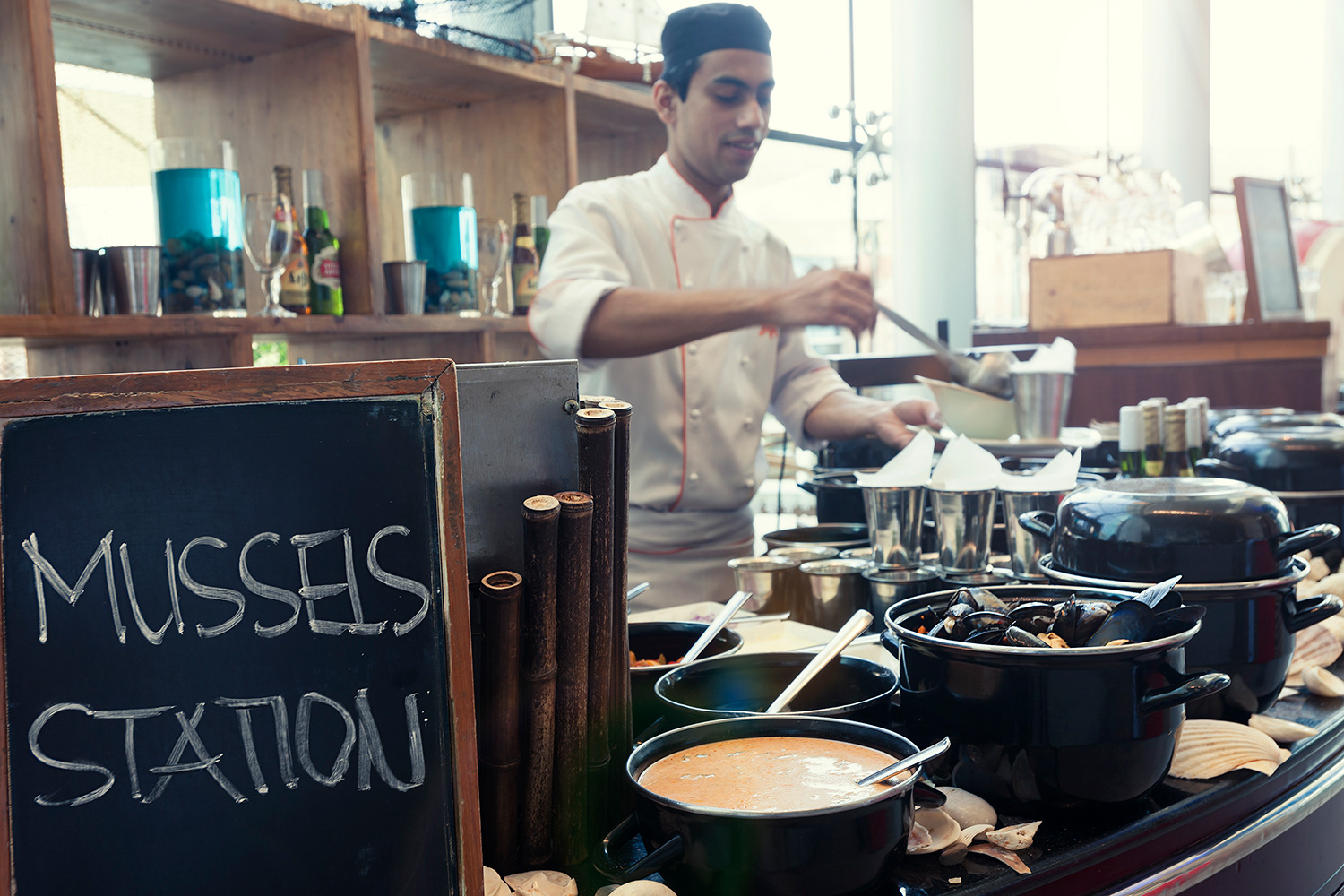 Portrait Photography Intercontinental Chef Serving at Mussel Station