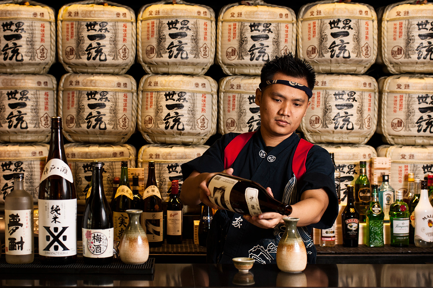 Portrait Photography Japanese Barman Pouring Drink