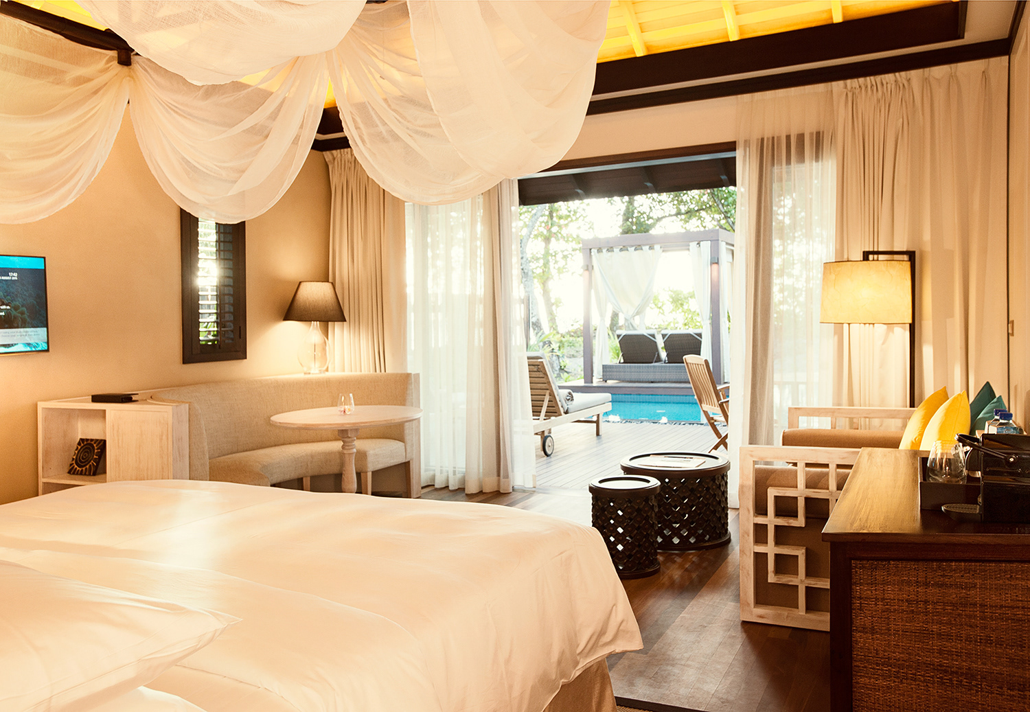Photography Interiors H-Resort Seychelles Bedroom with Pool View
