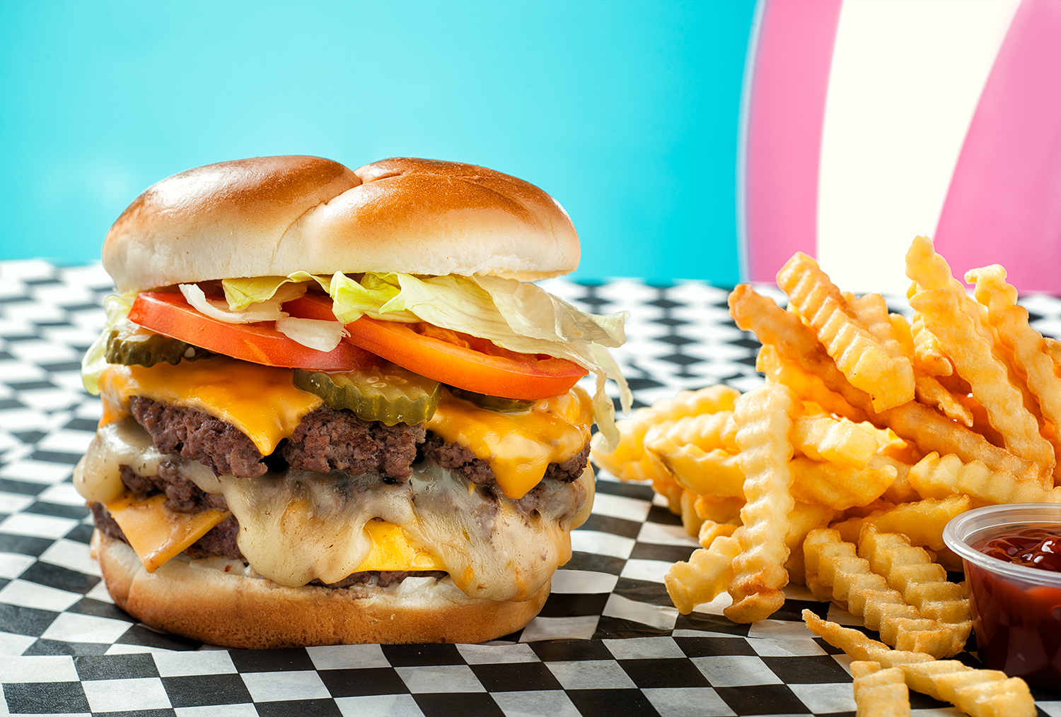 Food Photography Double Cheeseburger and Fries