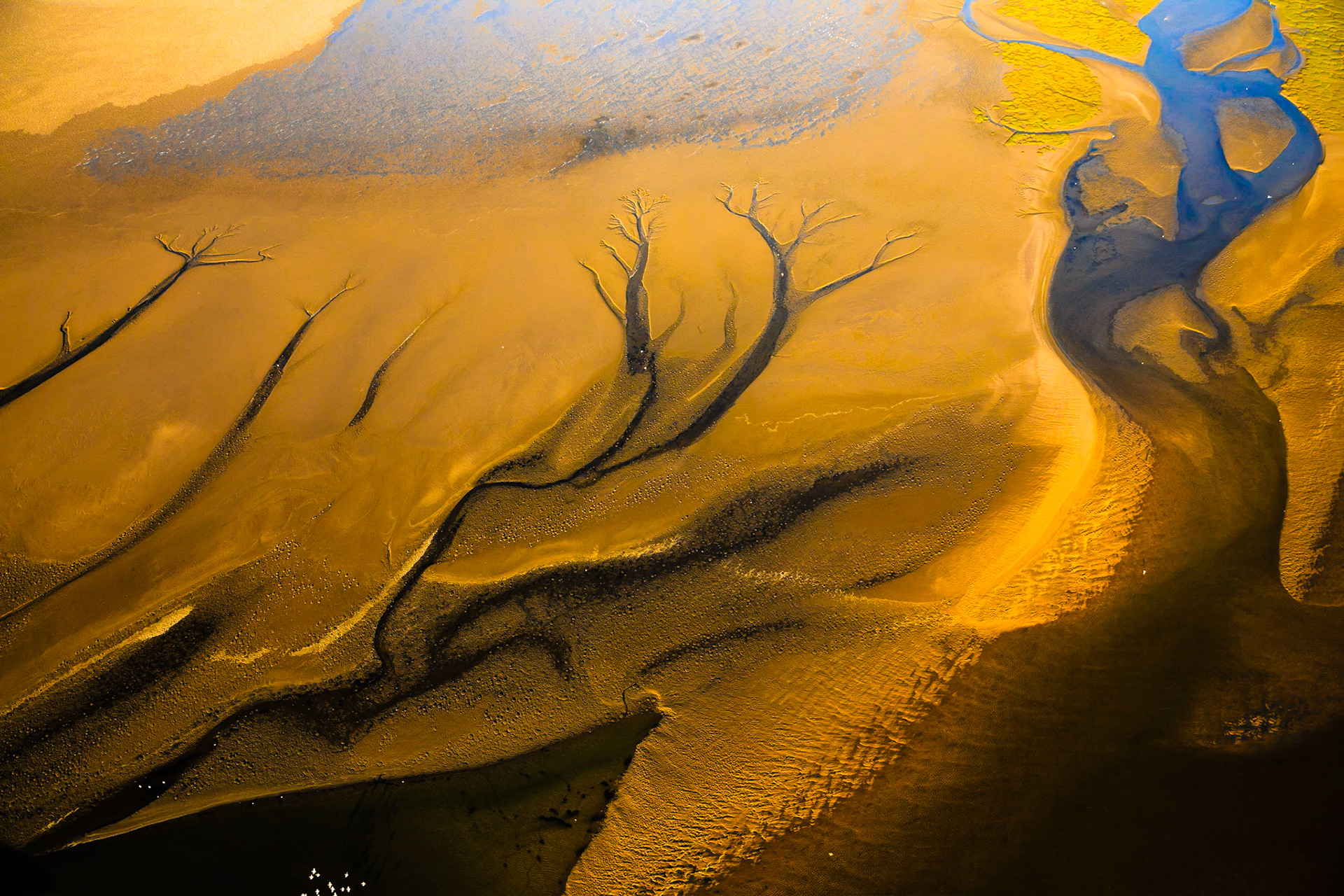 Skeleton Coast - Namibia / Namib není jen pouští nejvyšších písešných dun na světě, ale ve skutečnosti má opravdu mnohu tváří. Ty mnohdy zůstávají skryty právě uprostřed nedostupných dun, a tak nejlepší způsob vedoucí k jejich odhalení, je najmutí si letadla a pohled z nebe.