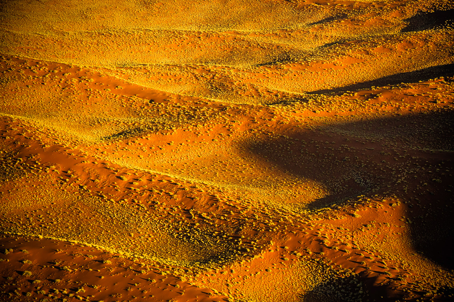 Pohled až na 300 metrů vysoké duny jedné z nejstarších pouští světa ze vzduchu odhalí, kolik tváří může mít písek v kombinaci se zapadajícím sluncem.