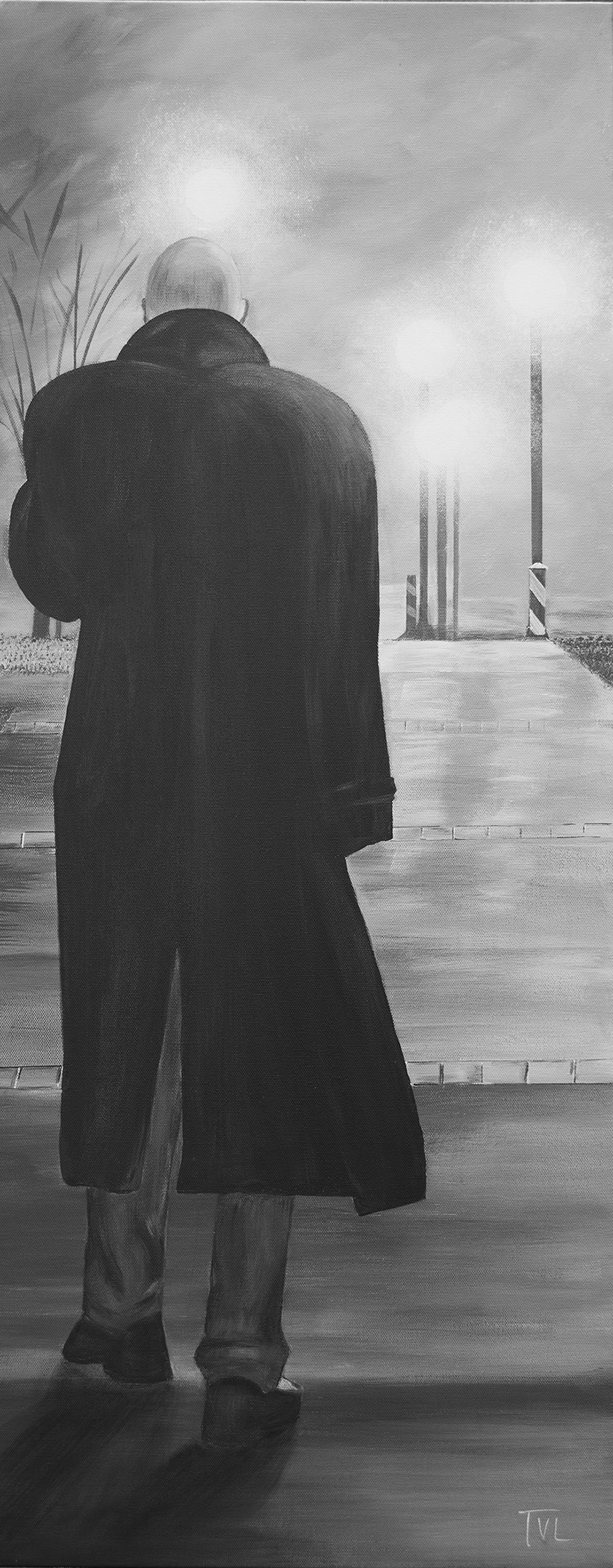 DARK IN THE LIGHT: THE MYSTERIOUS STRANGER IV, 15 x 40, Acrylic on Canvas, $525
