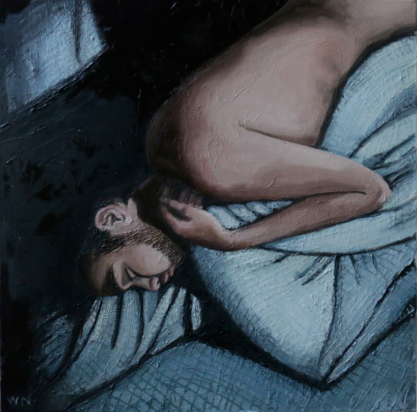 oil on canvas 70x70 "Sleeping blue"