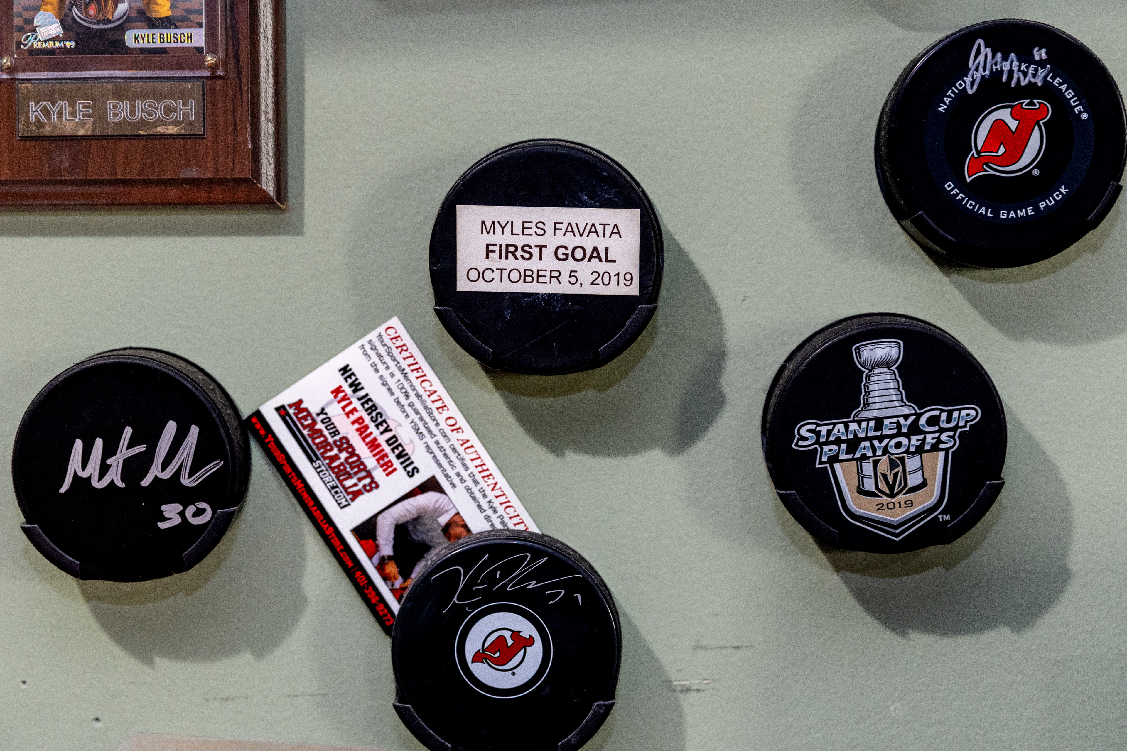 Hockey pucks, including Myles’ first-ever goal puck, decorate his room walls and document his love for the sport.  Being part of a team has allowed Myles to grow as an athlete and individual. Over the years, Jamie has seen Myles become more confident, motivated to be active, and increasingly independent.