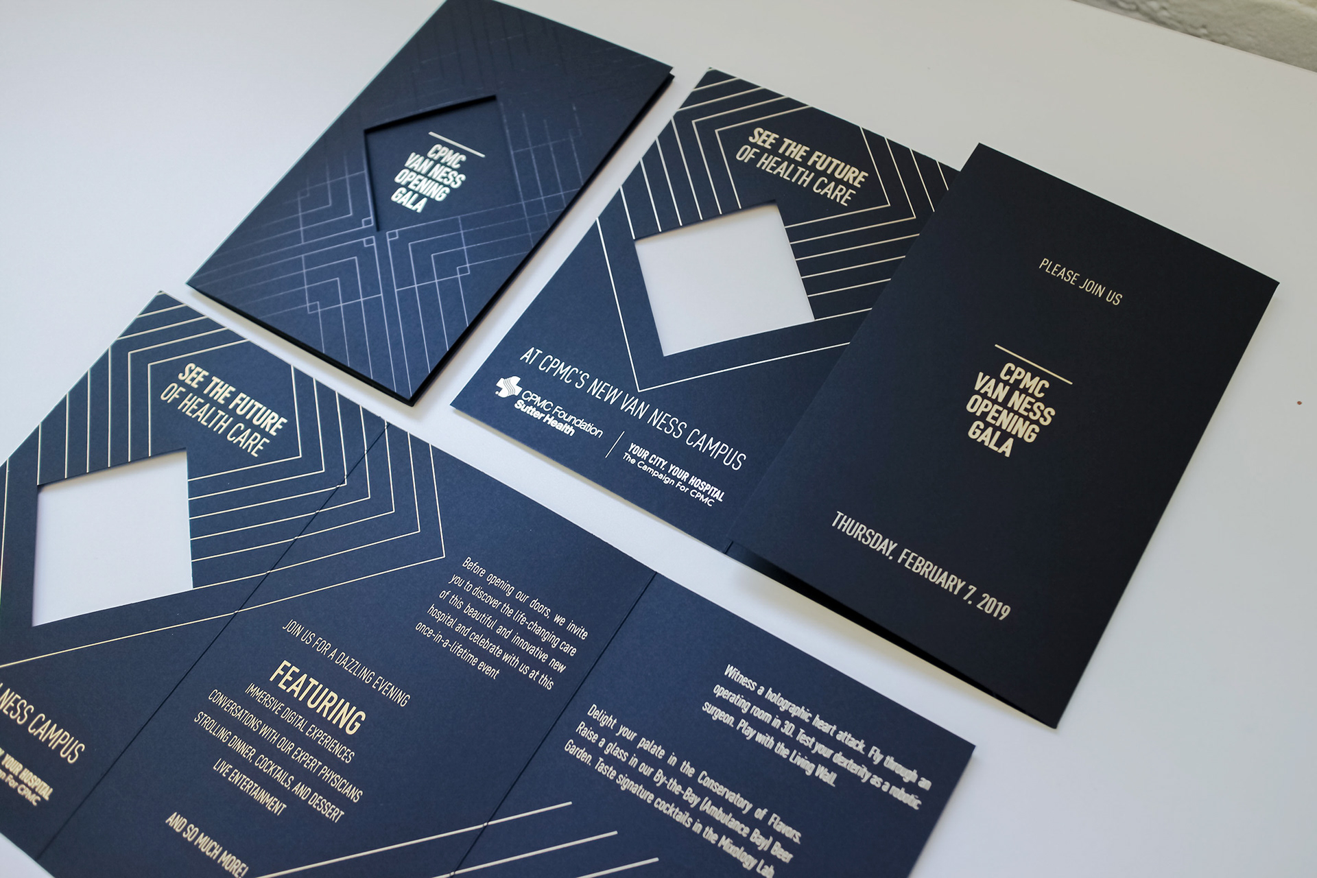 Close up of Invitation Suite for CPMC Van Ness Opening Gala