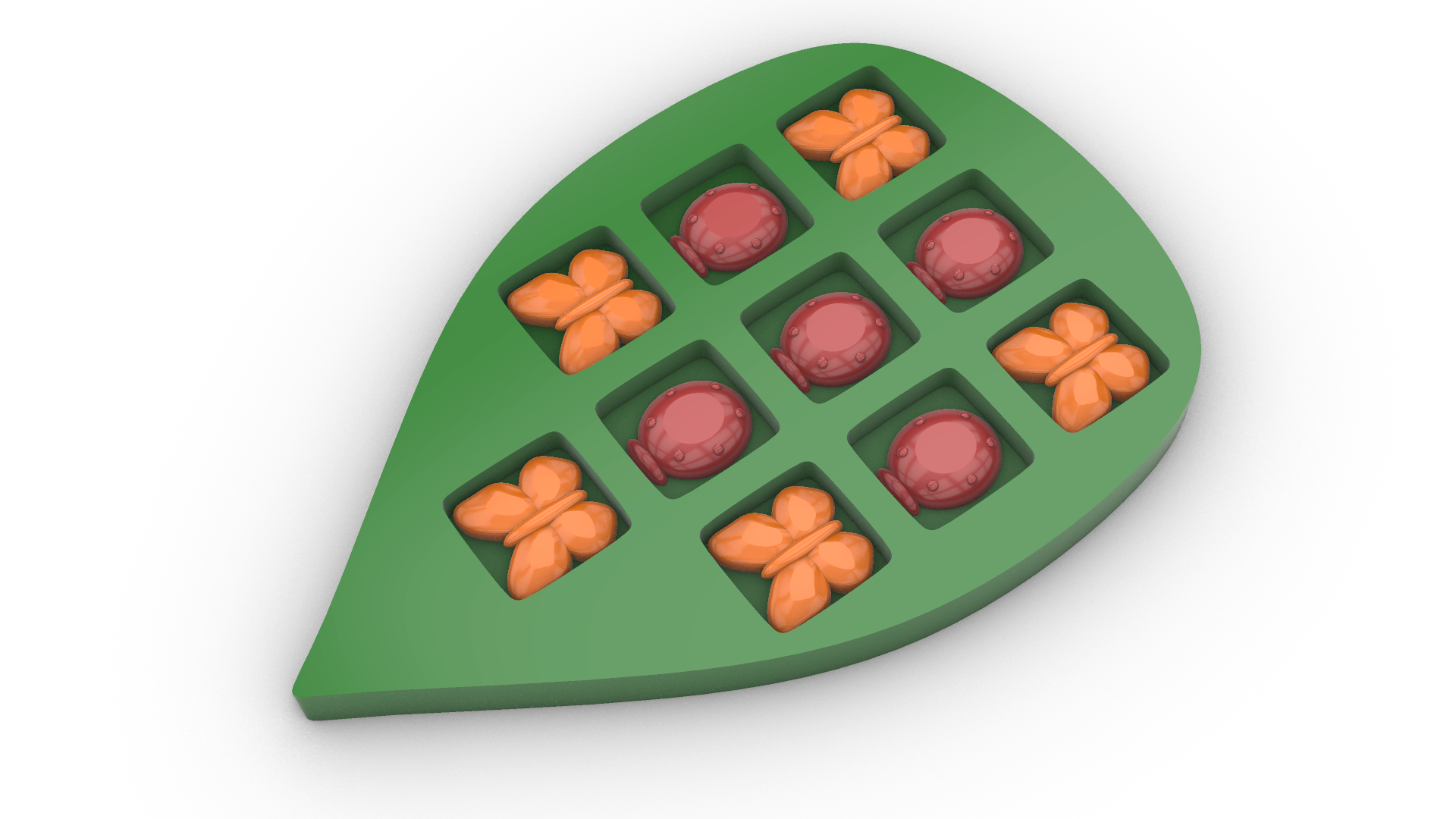 Inside the box: I created ten holes instead of 9, so that each piece can be housed within when the lid is closed.