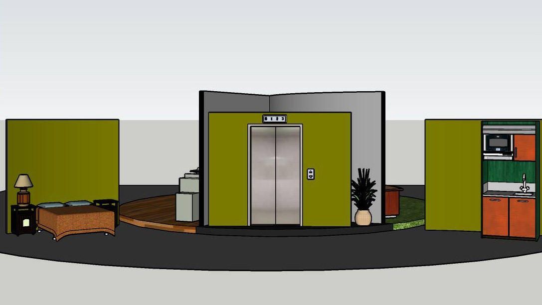 Bedroom, Elevator Bank, and Break Room