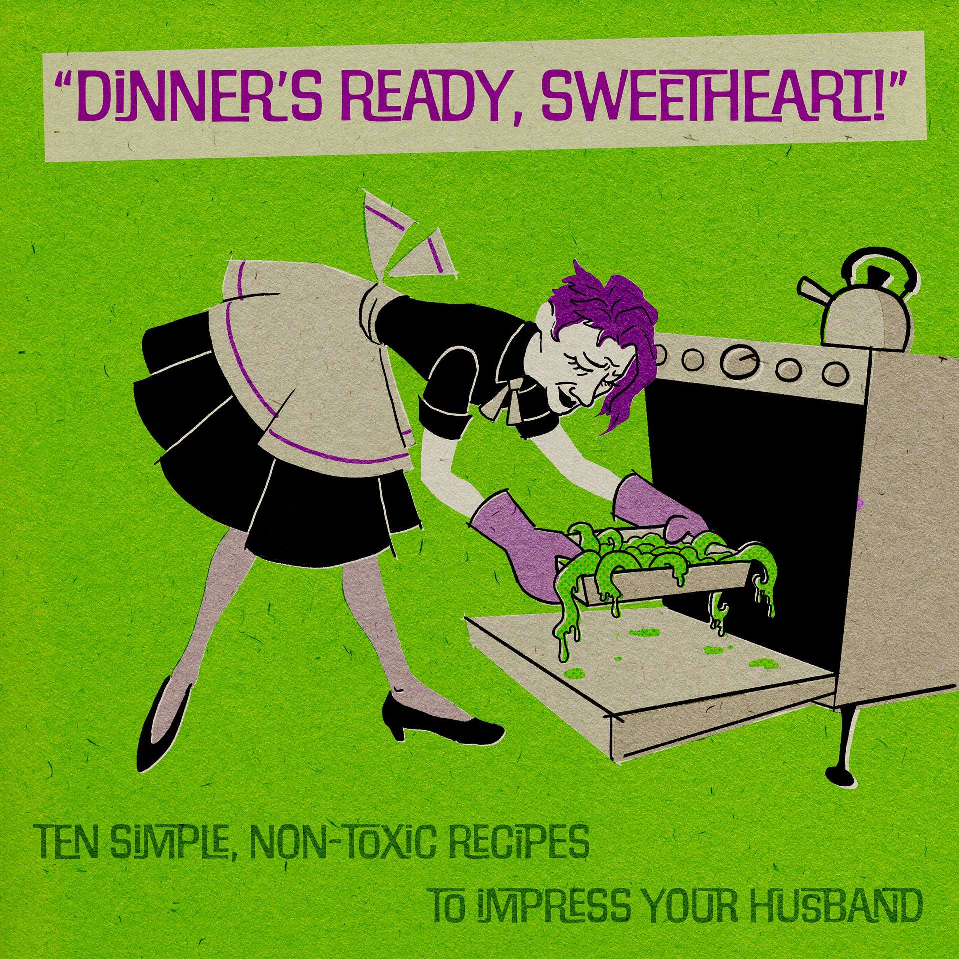 Midcentury Modern Style Cookbook Cover. Digital illustration in Krita