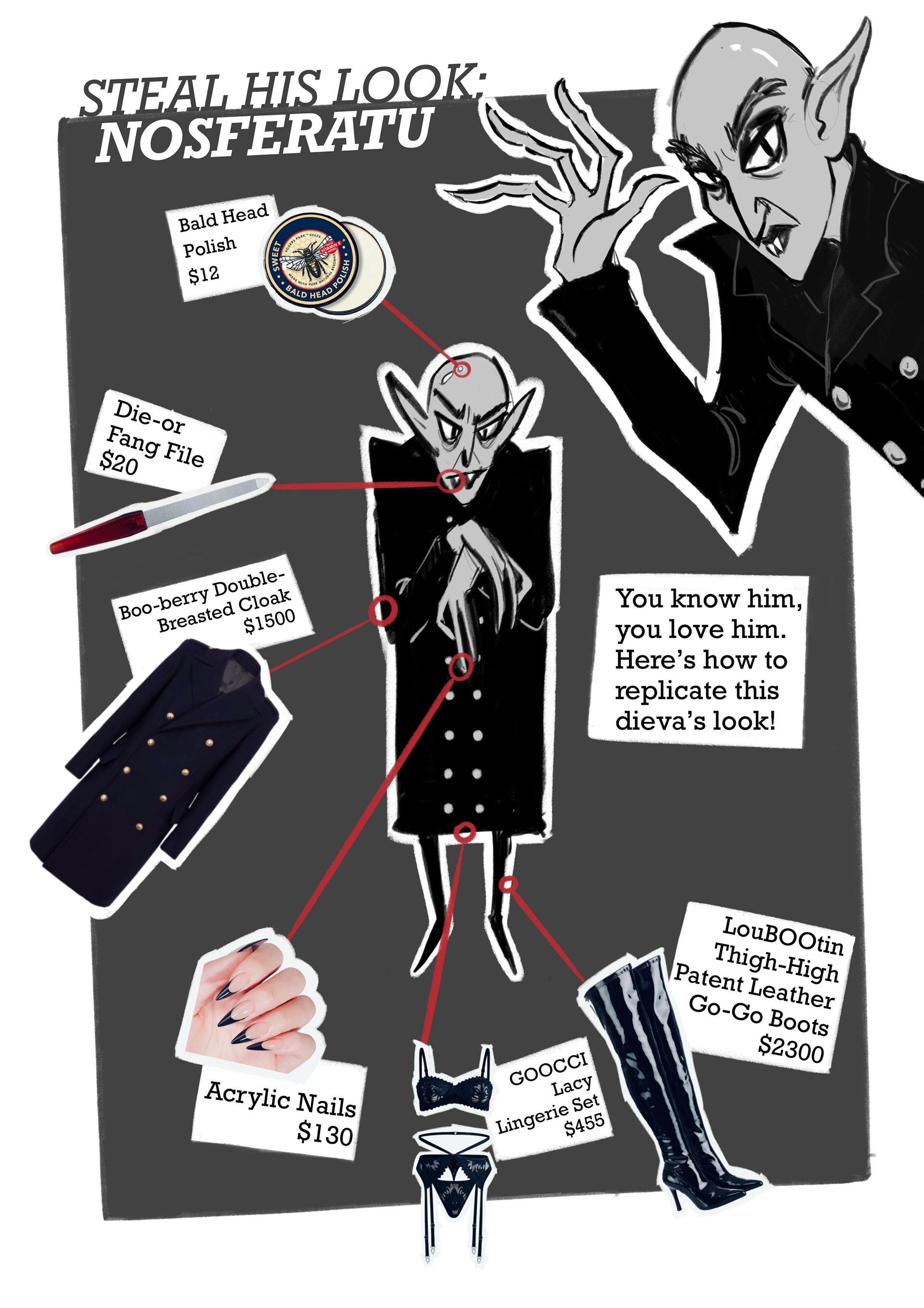 Nosferatu page for a girly monster magazine.  Digital work on Procreate 