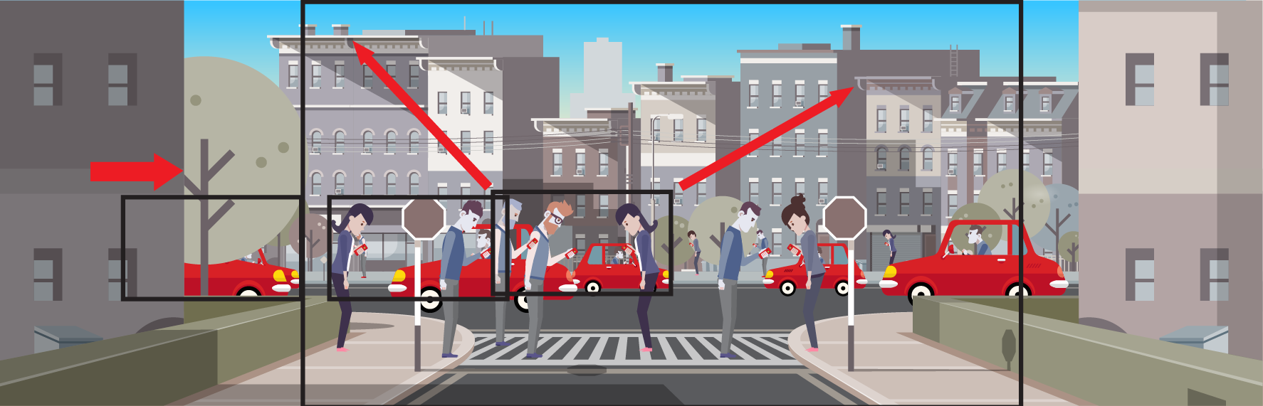 Most characters, objects, and backgrounds were ripped from stock images bought on Adobe Stock.