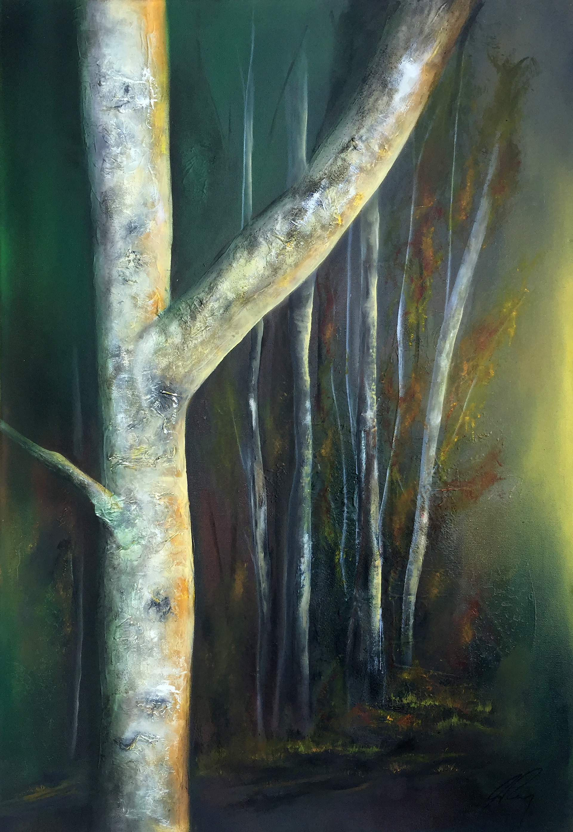Let There Be More Light. Abstract, textured oil painting by James Rooney. 65cm x 90cm