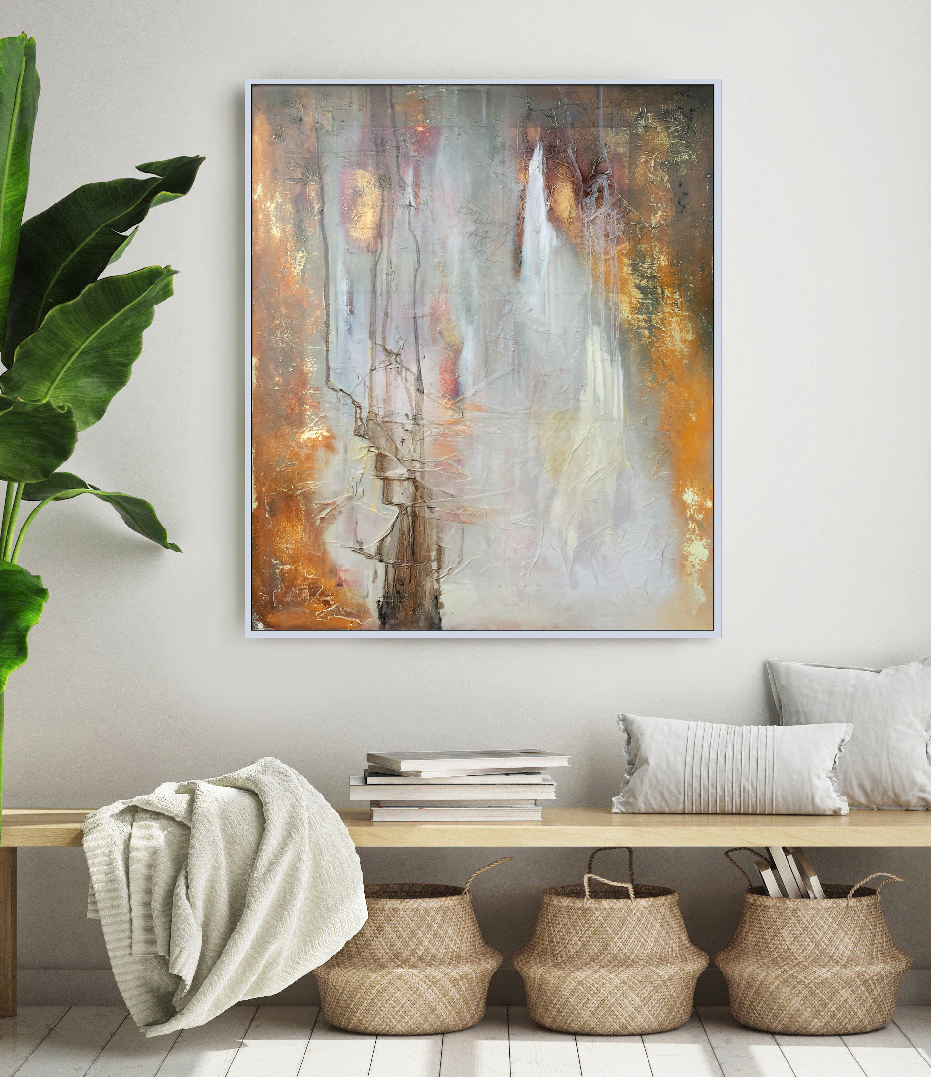 White Noise. Abstract, textured painting by James Rooney. 55cm x 65cm