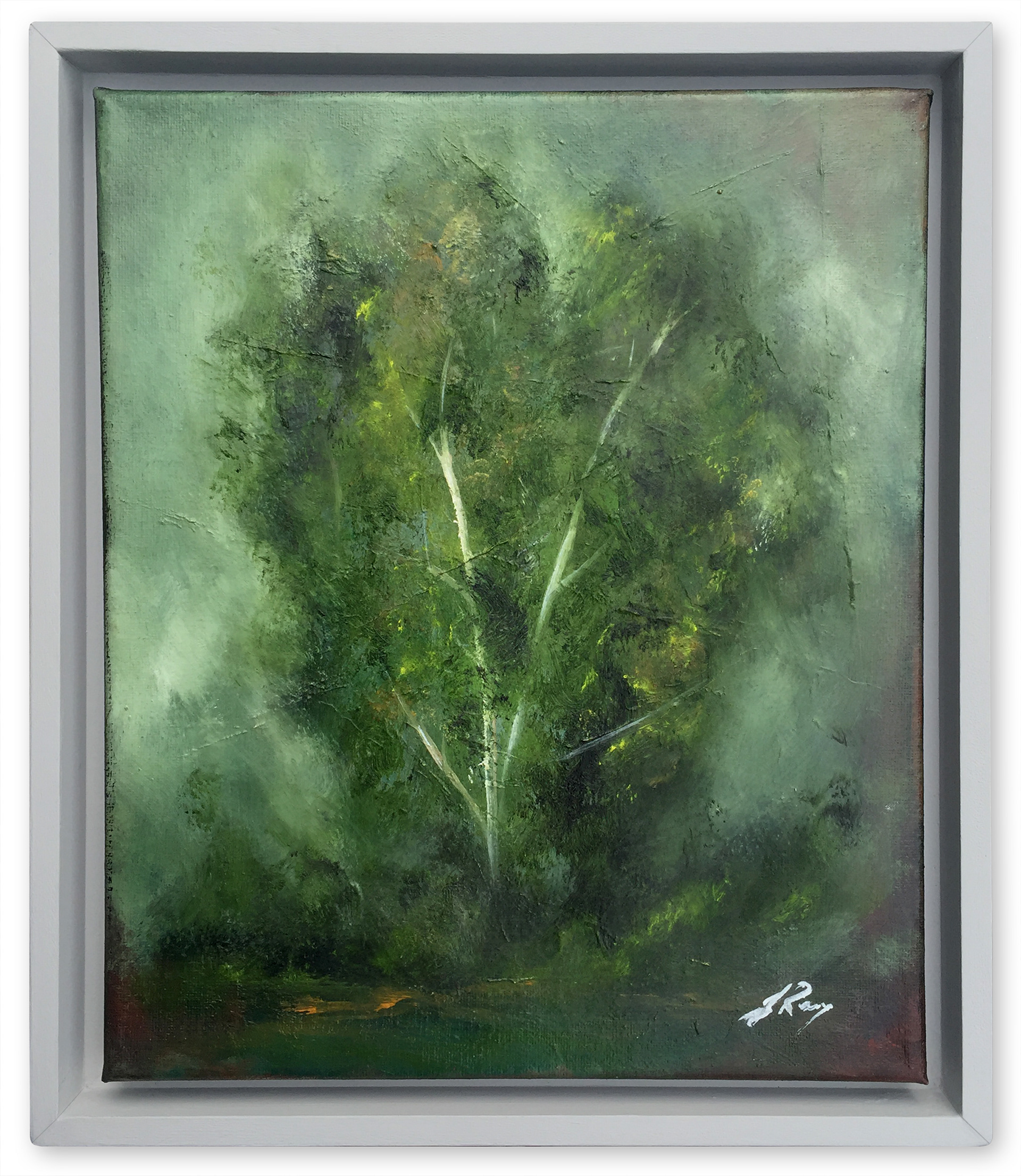 Solitary Tree No 1. Abstract, textured oil painting by James Rooney. 25cm x 30cm