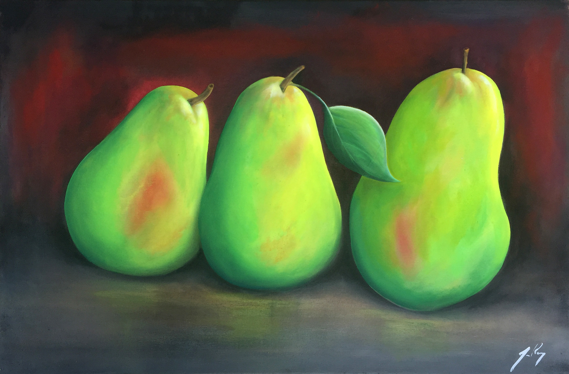 3 Pears. Original oil painting by James Rooney. 76x50cm