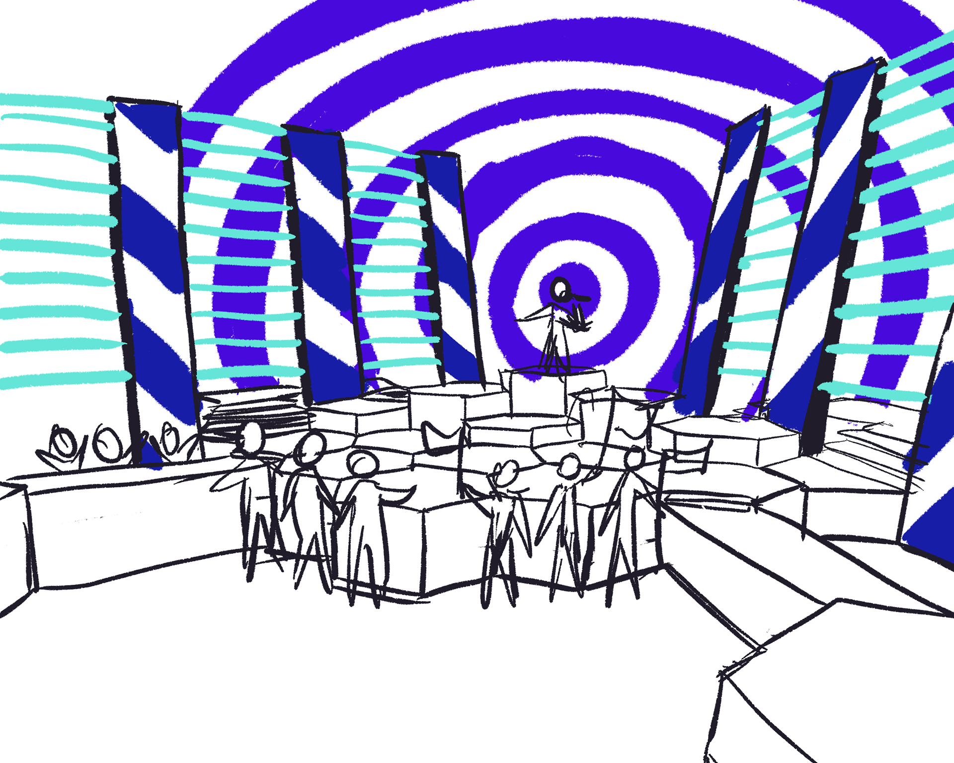 2021: Stage sketch inspired by the city of Manchester and its affinity for the beehive motif