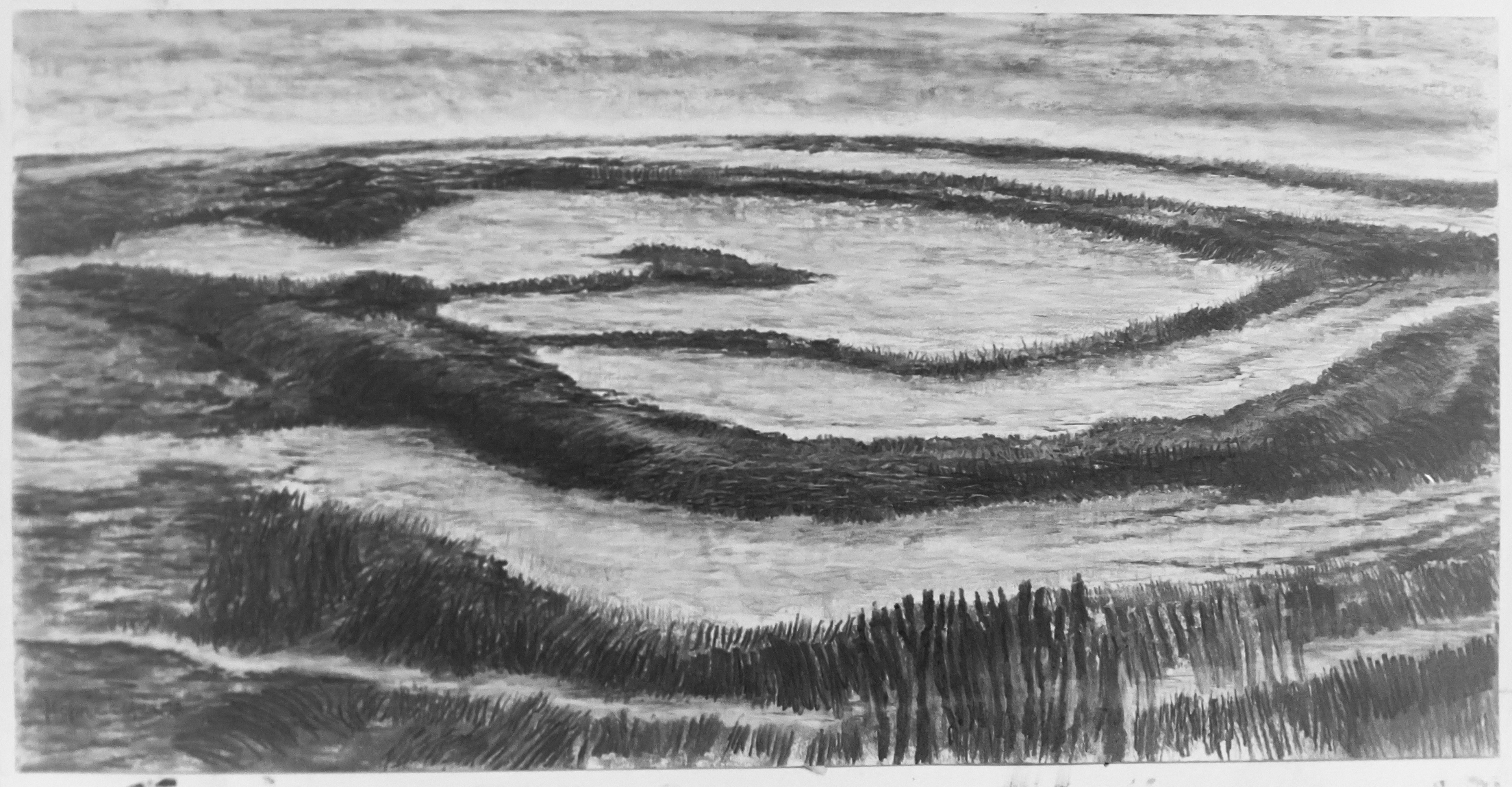 Panorama Grebbenberg, Gemengde techniek, 1998, 80 x 135 cm. Collectie Kunstuitleen Utrecht