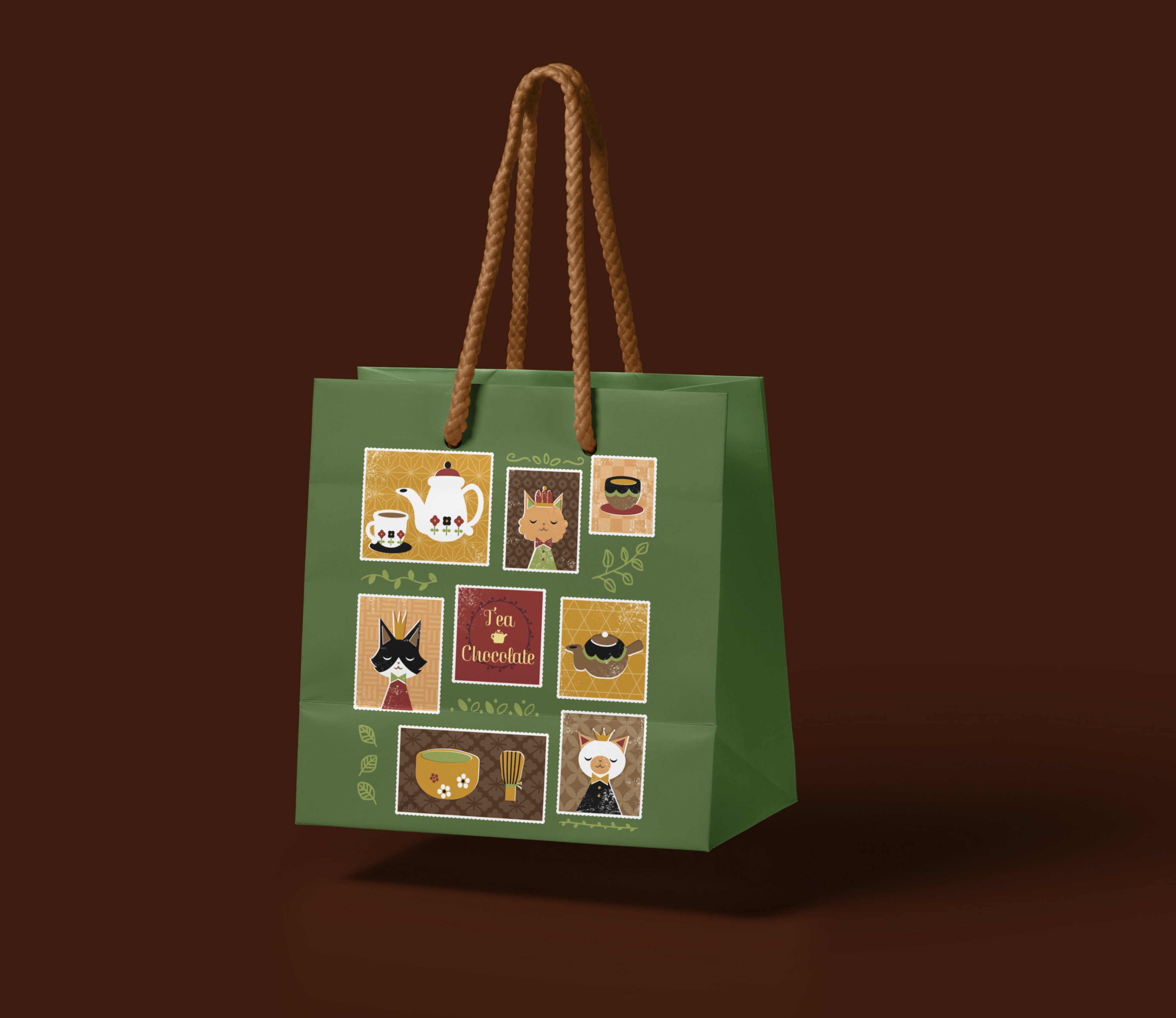 お茶フレーバーチョコレートの紙袋デザイン