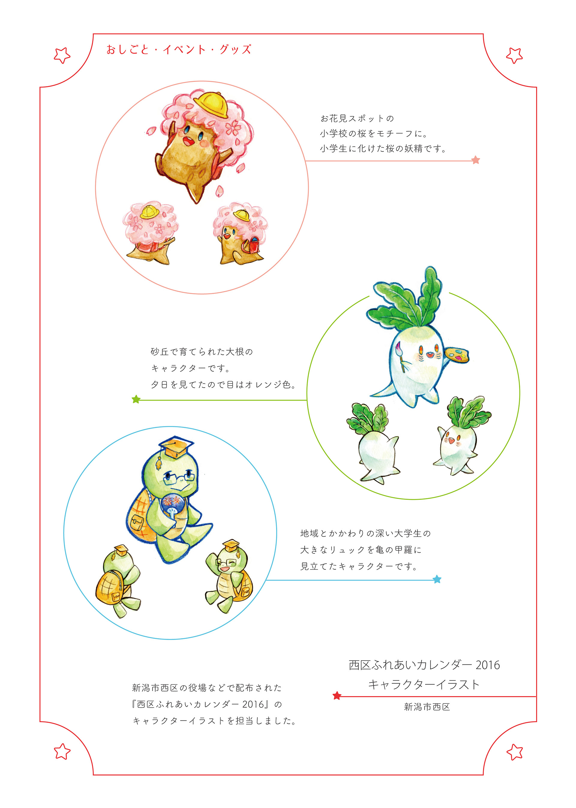2015　新潟市西区「ふれあいカレンダー」キャラクターデザイン、イラスト