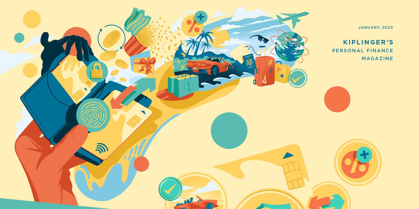 Illustration highlighting the latest credit card perks available including insurance, retail and identity security
