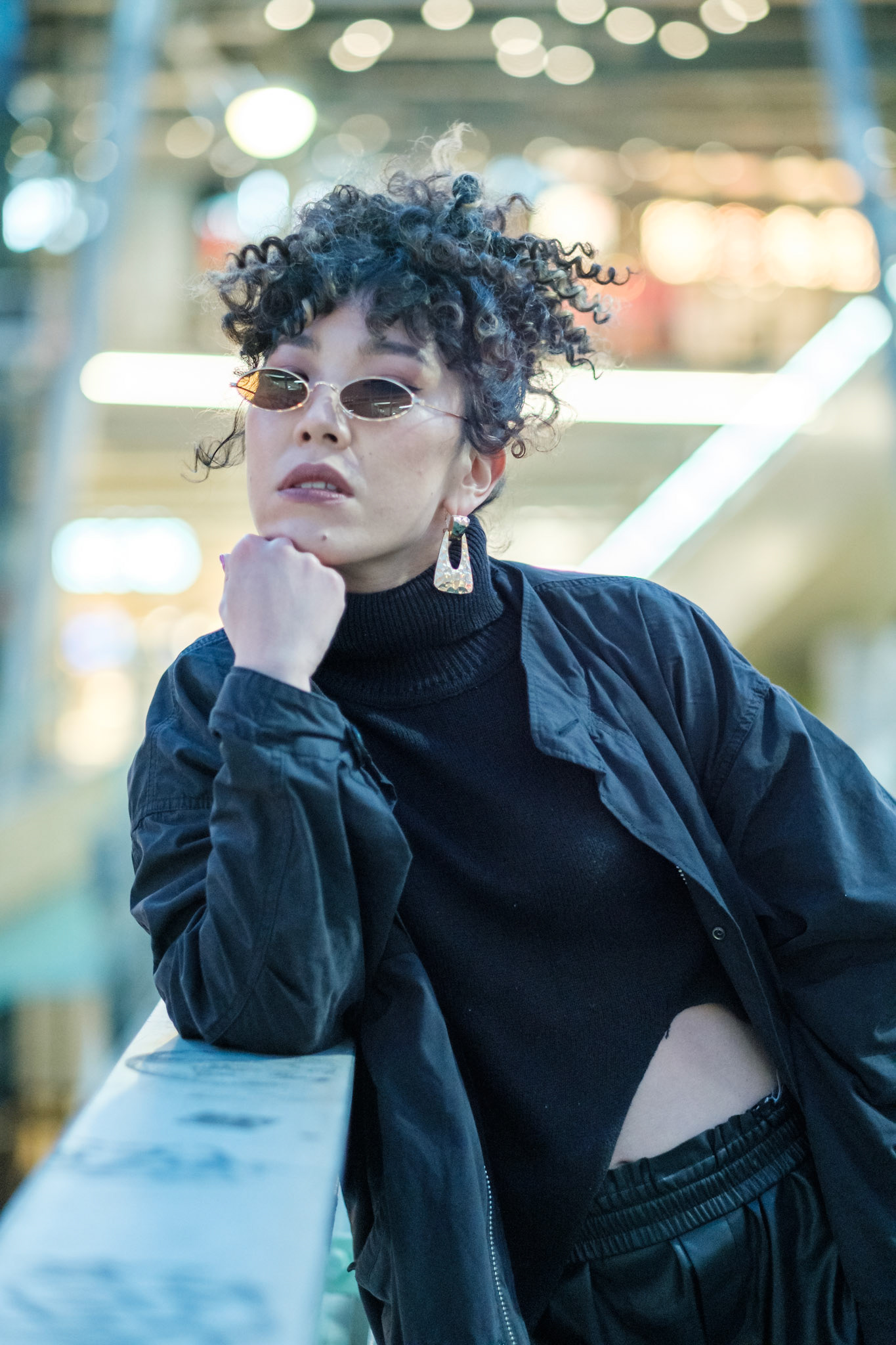 Ikeji Uju: Ai Fujii is an amazing Japanese hip-hop dancer posing in Shibuya City, Tokyo, Japan, wearing all black and stylish shades at night. Ikeji Uju Photography