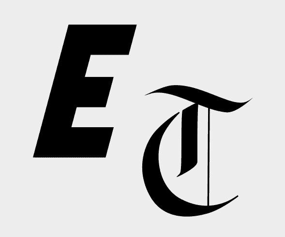 The letters "ET" morphing in styl,e from bold sans serif to blackletter to organic branch-like forms. The motion loops.