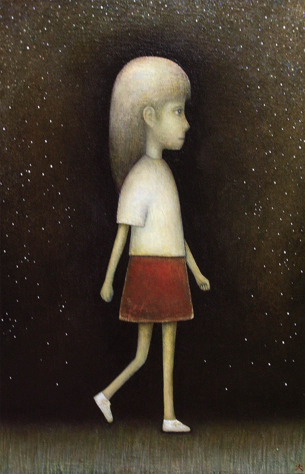 ユミナ歩く(2002・岩絵具、アクリル)