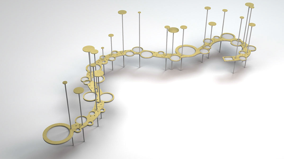 Perspectiva do suporte da exposição com sistema de iluminação